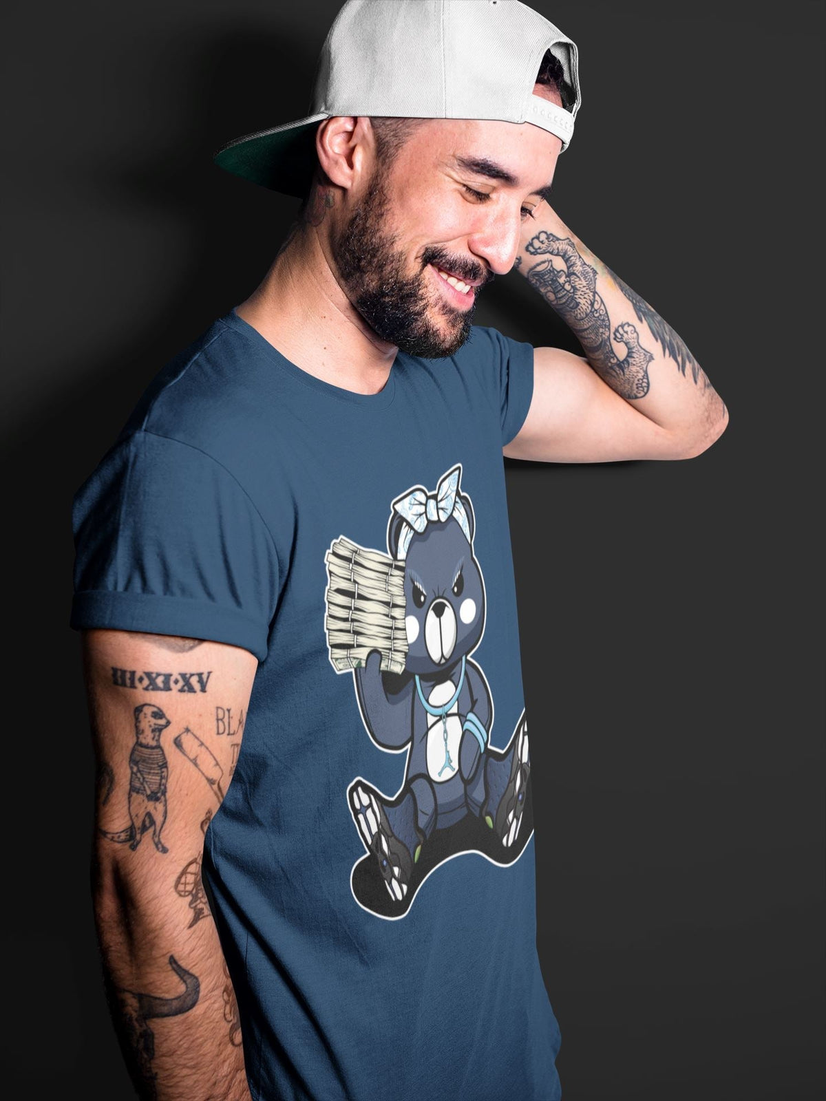 Jordan 13 Brave Blue Sneaker Matching T-Shirt Bad Baby Bear Sneaker Tees Jordan 13 Brave Blue Sneaker Release Tees Crew Neck Tees