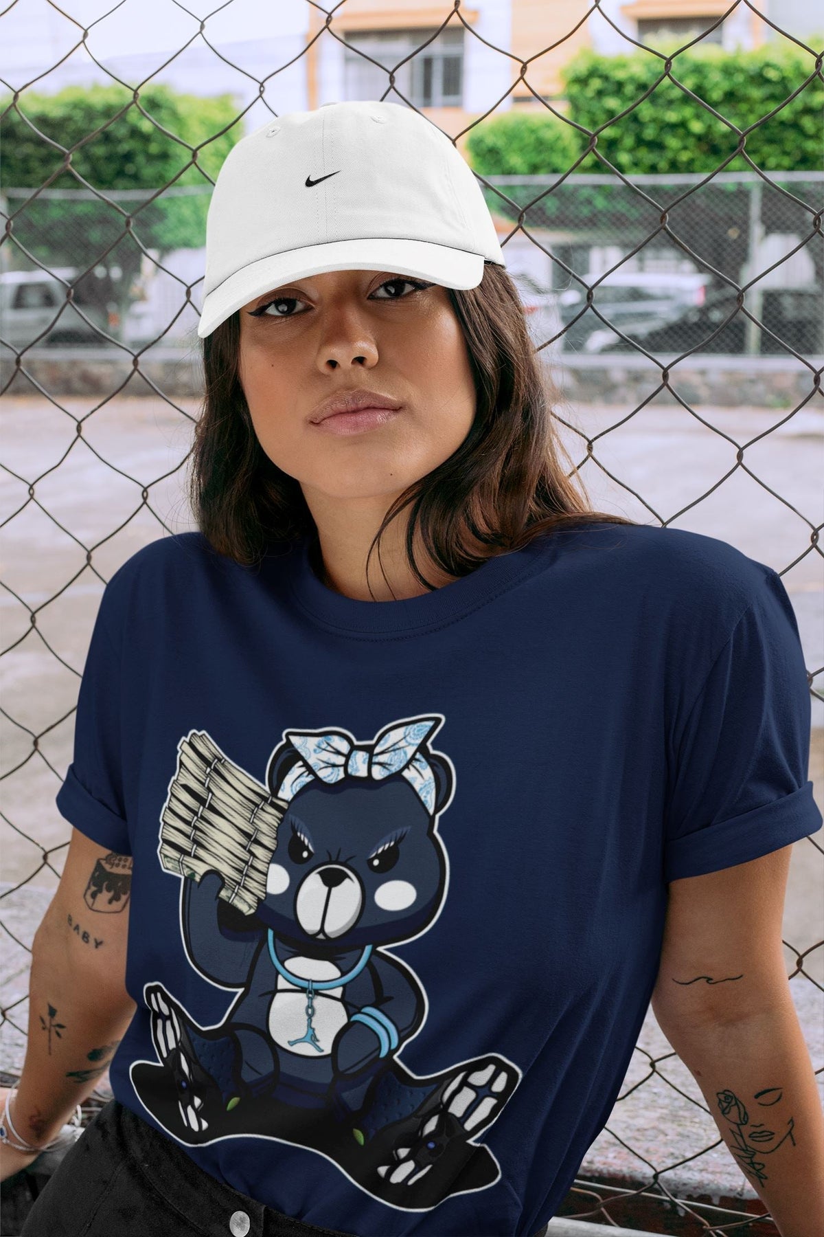 Jordan 13 Brave Blue Sneaker Matching T-Shirt Bad Baby Bear Sneaker Tees Jordan 13 Brave Blue Sneaker Release Tees Crew Neck Tees