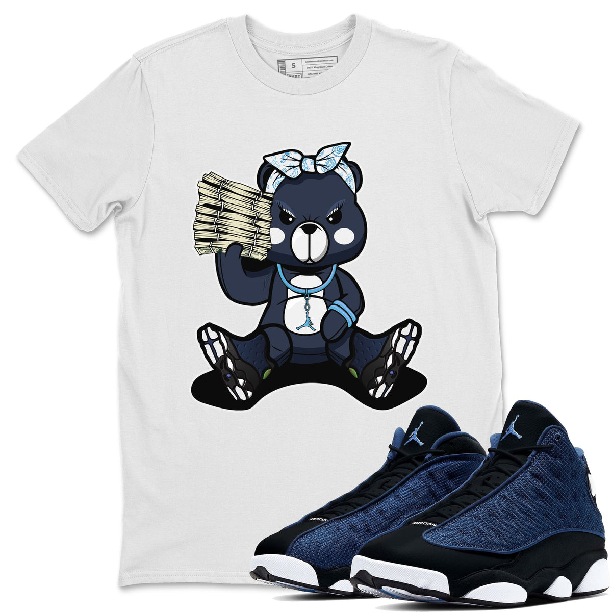 Jordan 13 Brave Blue Sneaker Matching T-Shirt Bad Baby Bear Sneaker Tees Jordan 13 Brave Blue Sneaker Release Tees Crew Neck Tees