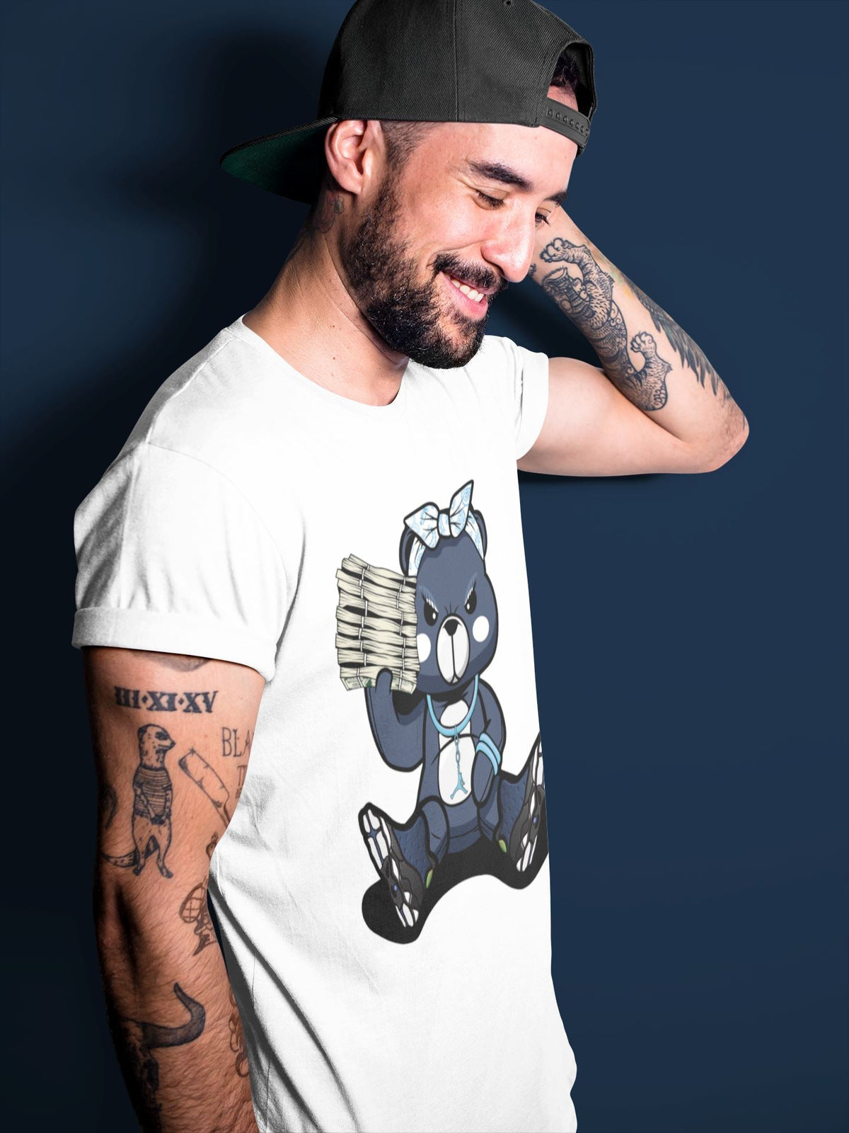 Jordan 13 Brave Blue Sneaker Matching T-Shirt Bad Baby Bear Sneaker Tees Jordan 13 Brave Blue Sneaker Release Tees Crew Neck Tees