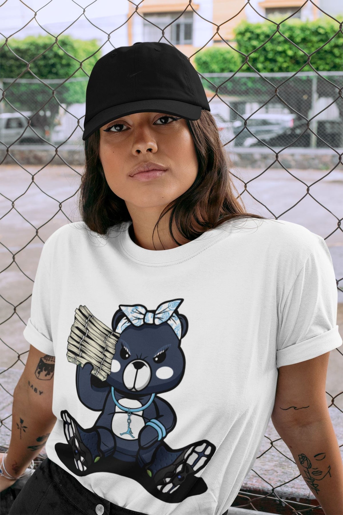 Jordan 13 Brave Blue Sneaker Matching T-Shirt Bad Baby Bear Sneaker Tees Jordan 13 Brave Blue Sneaker Release Tees Crew Neck Tees