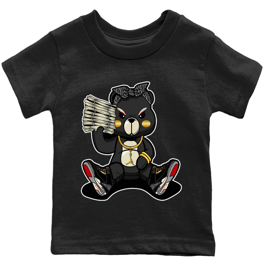 Jordan 3 Black Gold Sneaker Matching T-Shirt Bad Baby Bear Sneaker Tees Jordan 3 Black Gold Sneaker Release Tees Kids Shirts