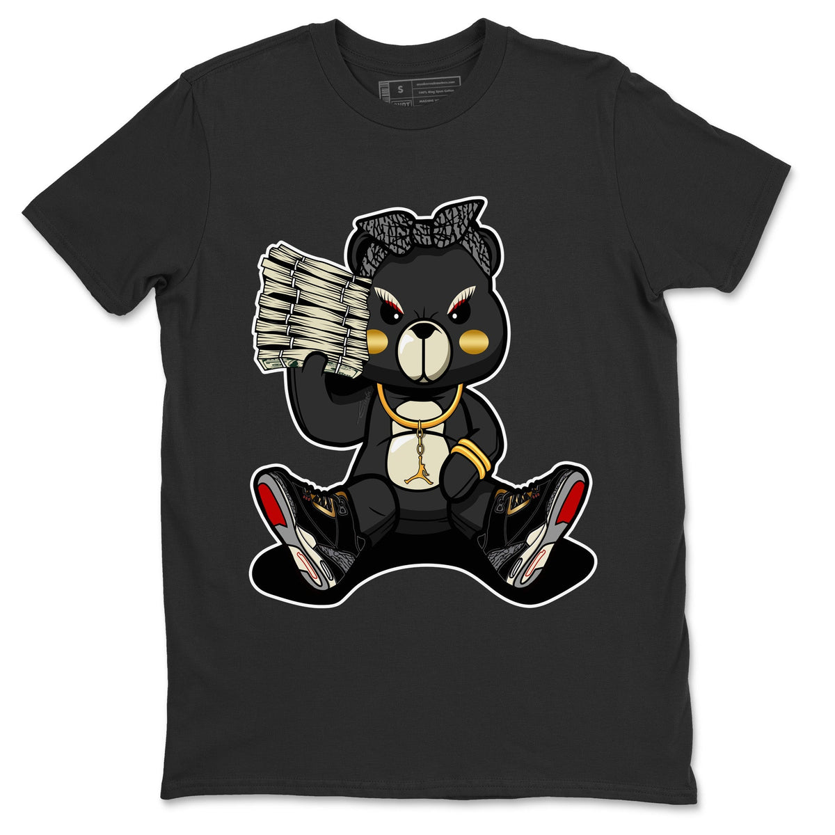 Jordan 3 Black Gold Sneaker Matching T-Shirt Bad Baby Bear Sneaker Tees Jordan 3 Black Gold Sneaker Release Tees Crew Neck Tees
