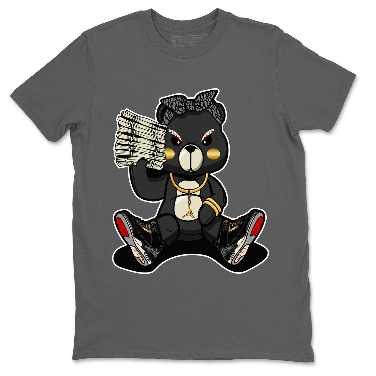 Jordan 3 Black Gold Sneaker Matching T-Shirt Bad Baby Bear Sneaker Tees Jordan 3 Black Gold Sneaker Release Tees Crew Neck Tees