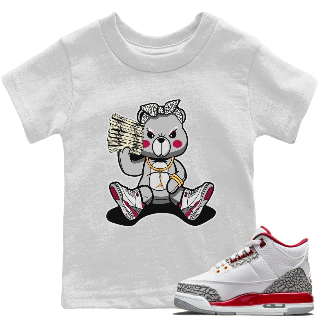 Jordan 3 Cardinal Sneaker Matching T-Shirt Bad Baby Bear Sneaker Tees Jordan 3 Cardinal Sneaker Release Tees Kids Shirts