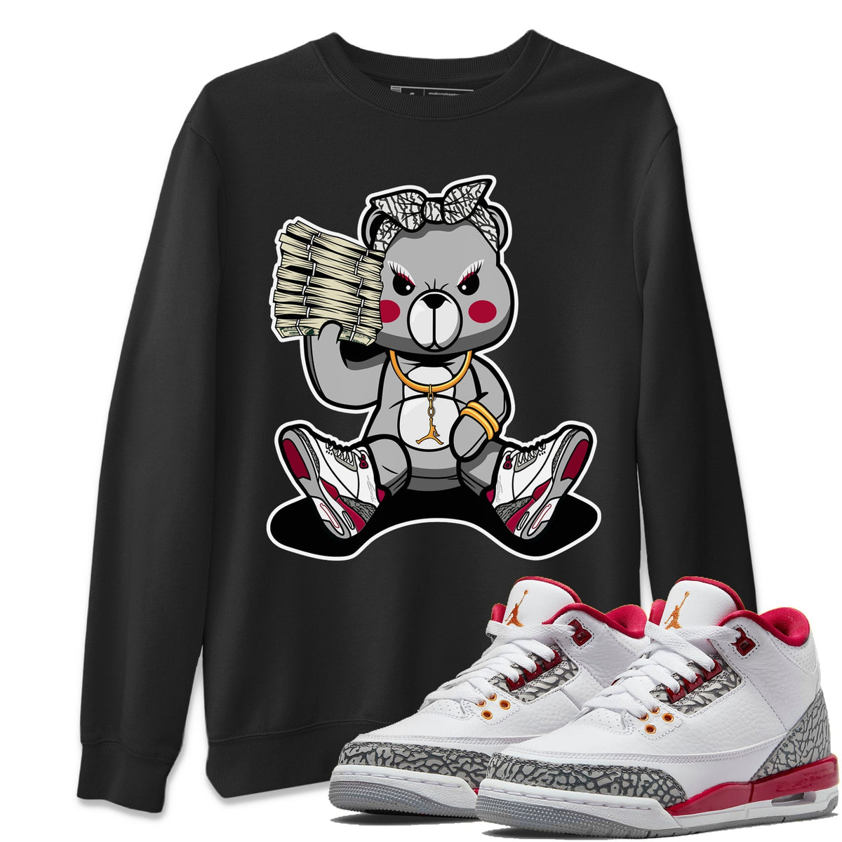 Jordan 3 Cardinal Sneaker Matching T-Shirt Bad Baby Bear Sneaker Tees Jordan 3 Cardinal Sneaker Release Tees Crew Neck Tees