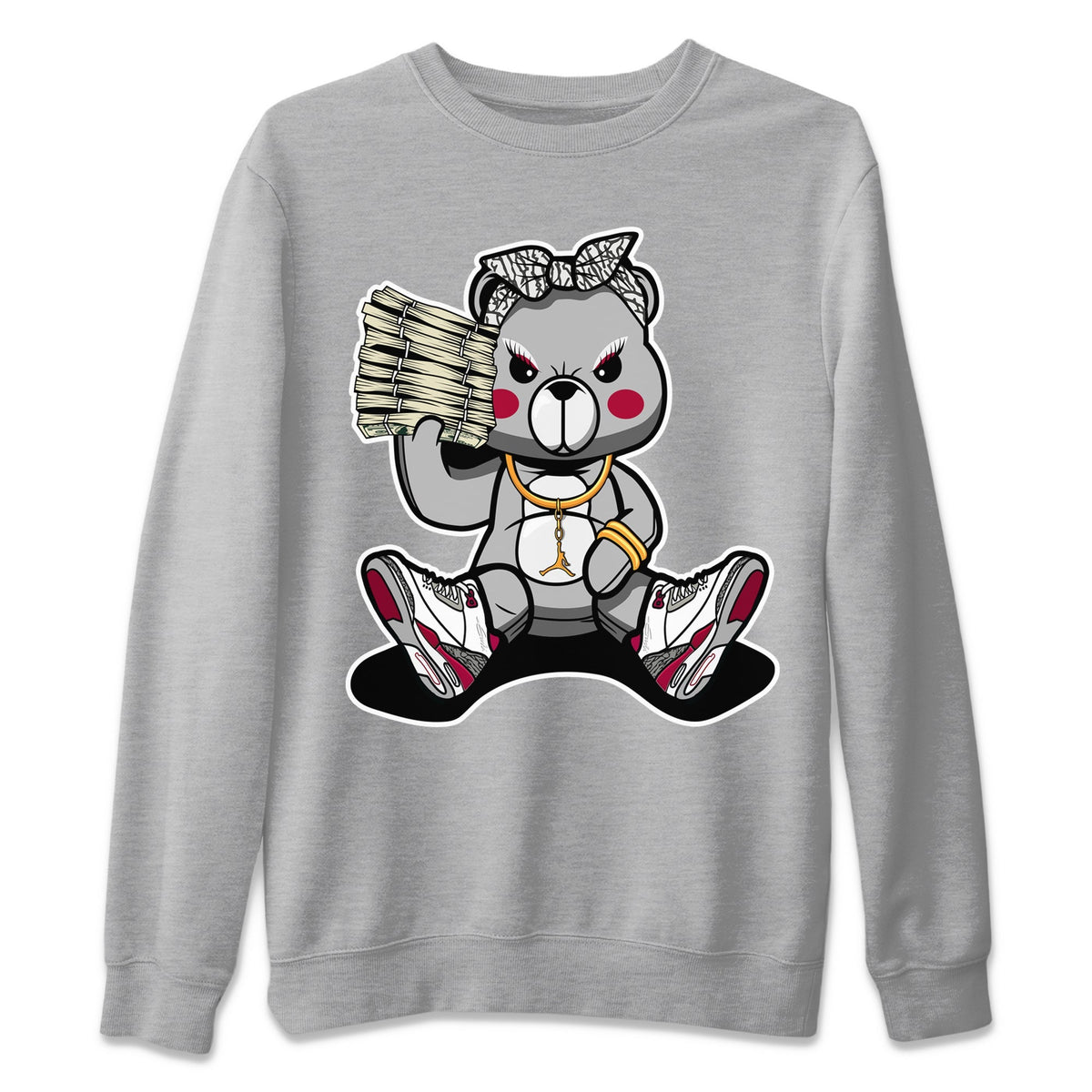 Jordan 3 Cardinal Sneaker Matching T-Shirt Bad Baby Bear Sneaker Tees Jordan 3 Cardinal Sneaker Release Tees Crew Neck Tees