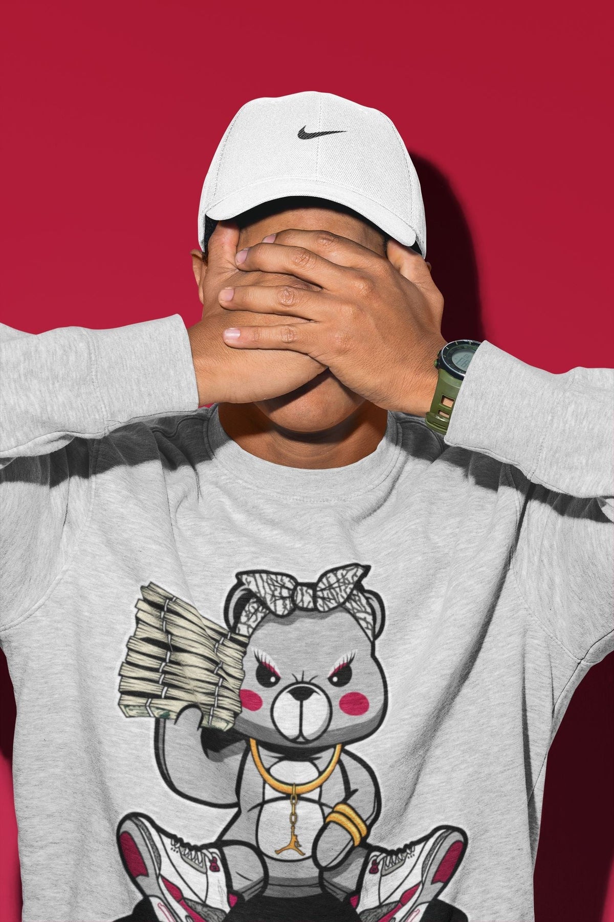Jordan 3 Cardinal Sneaker Matching T-Shirt Bad Baby Bear Sneaker Tees Jordan 3 Cardinal Sneaker Release Tees Crew Neck Tees