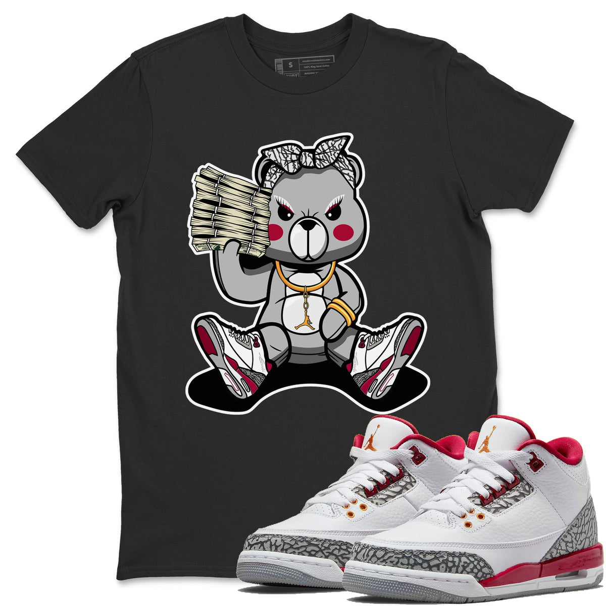 Jordan 3 Cardinal Sneaker Matching T-Shirt Bad Baby Bear Sneaker Tees Jordan 3 Cardinal Sneaker Release Tees Crew Neck Tees