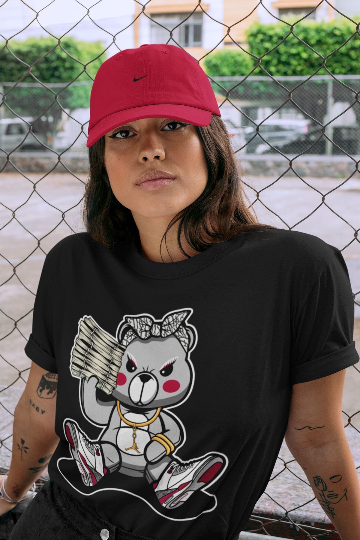 Jordan 3 Cardinal Sneaker Matching T-Shirt Bad Baby Bear Sneaker Tees Jordan 3 Cardinal Sneaker Release Tees Crew Neck Tees