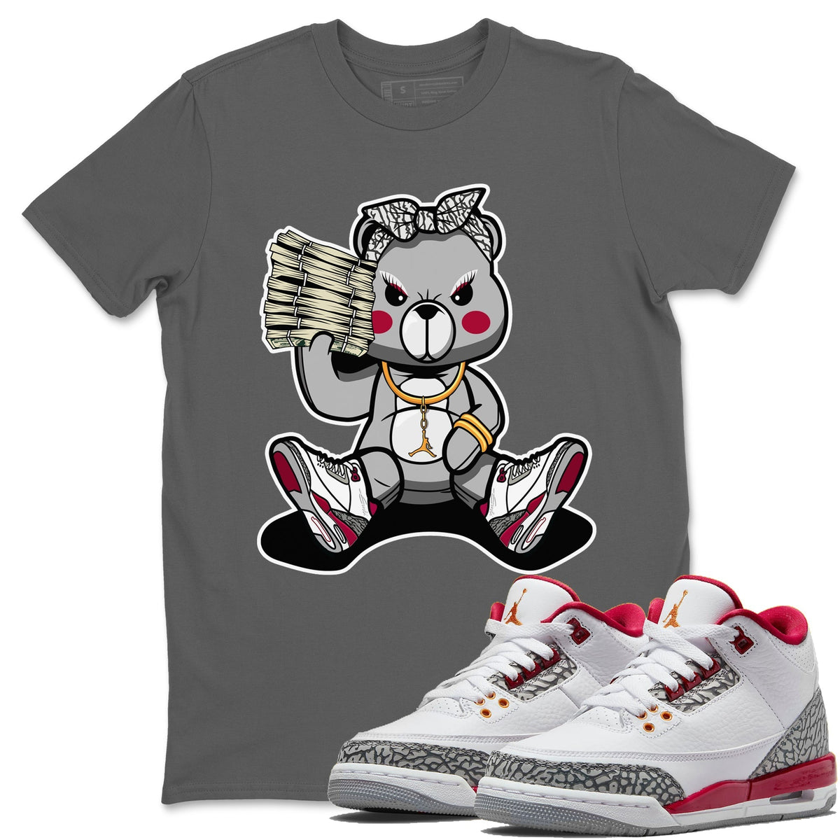 Jordan 3 Cardinal Sneaker Matching T-Shirt Bad Baby Bear Sneaker Tees Jordan 3 Cardinal Sneaker Release Tees Crew Neck Tees