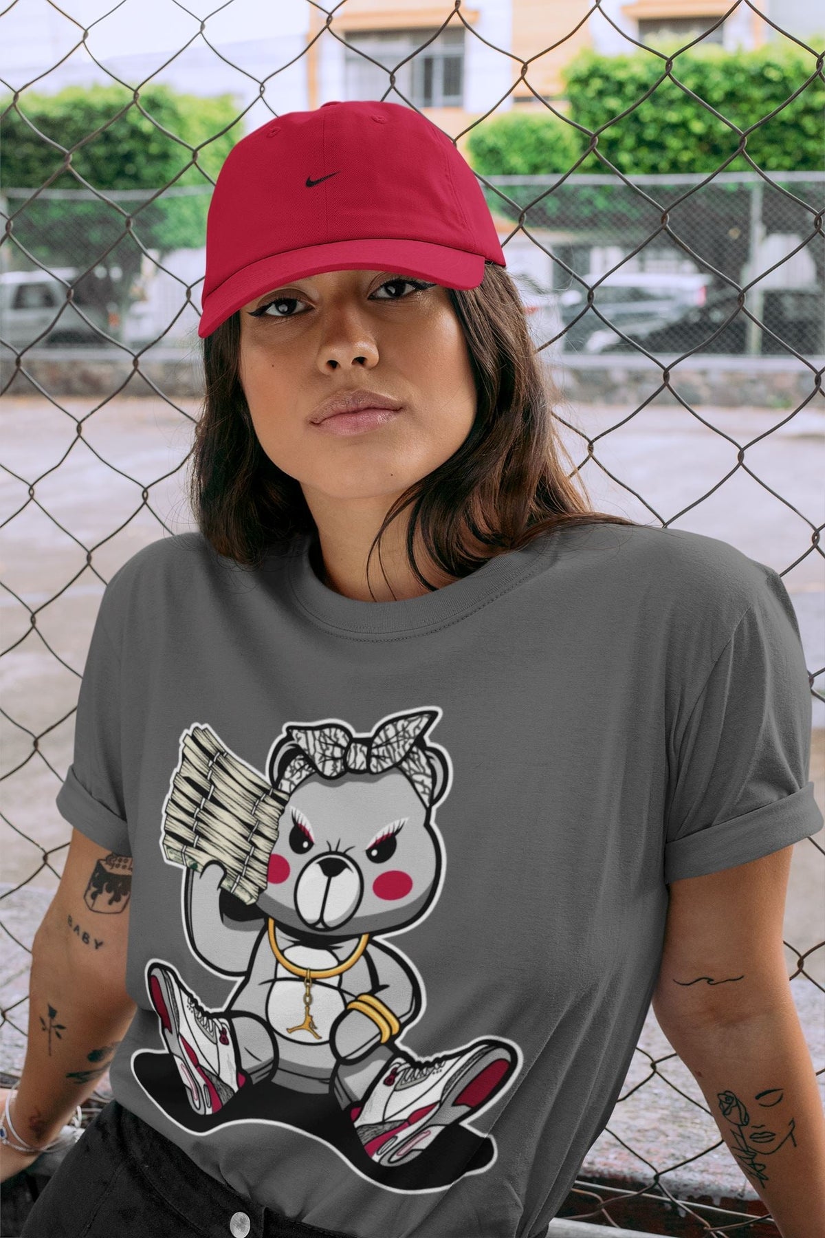 Jordan 3 Cardinal Sneaker Matching T-Shirt Bad Baby Bear Sneaker Tees Jordan 3 Cardinal Sneaker Release Tees Crew Neck Tees