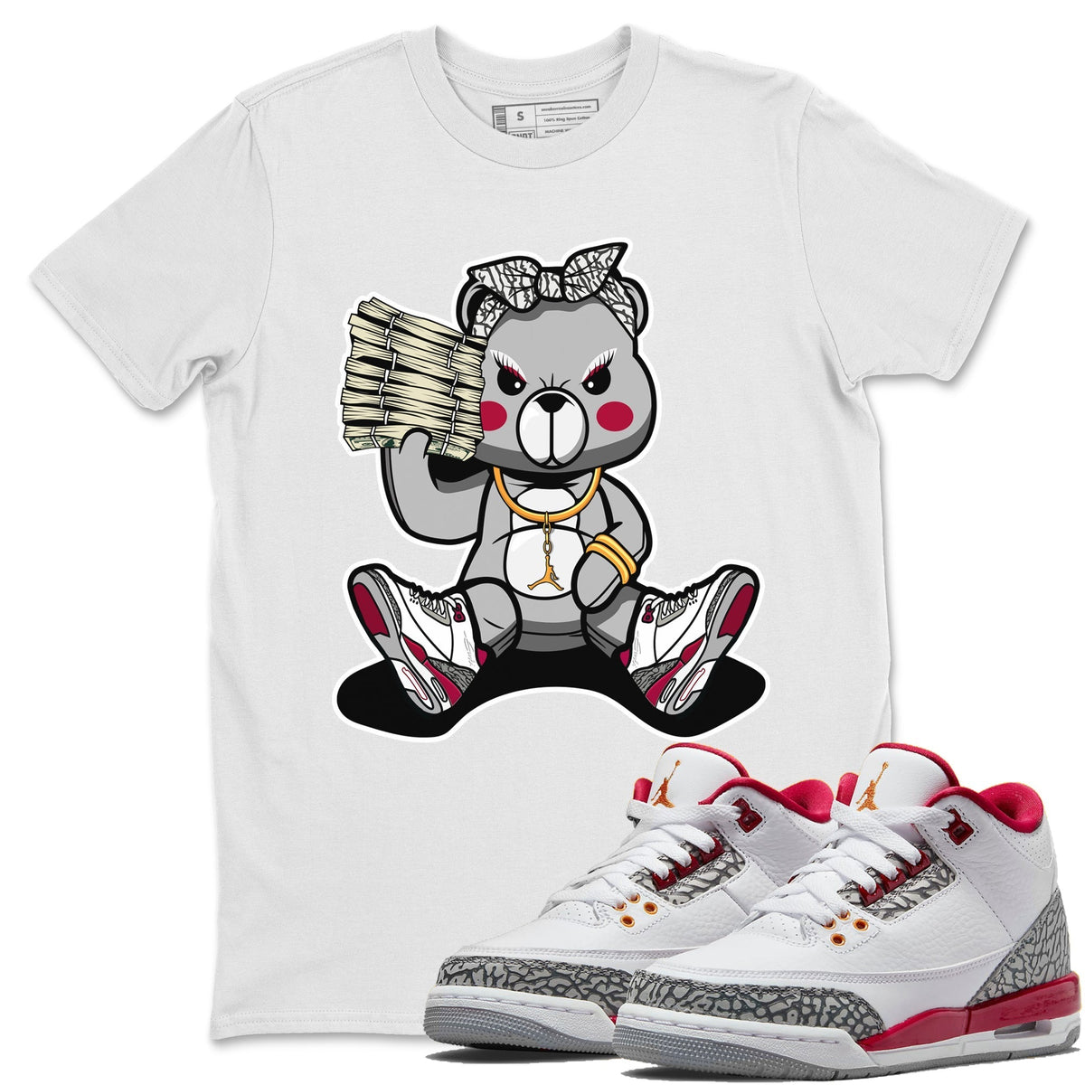 Jordan 3 Cardinal Sneaker Matching T-Shirt Bad Baby Bear Sneaker Tees Jordan 3 Cardinal Sneaker Release Tees Crew Neck Tees