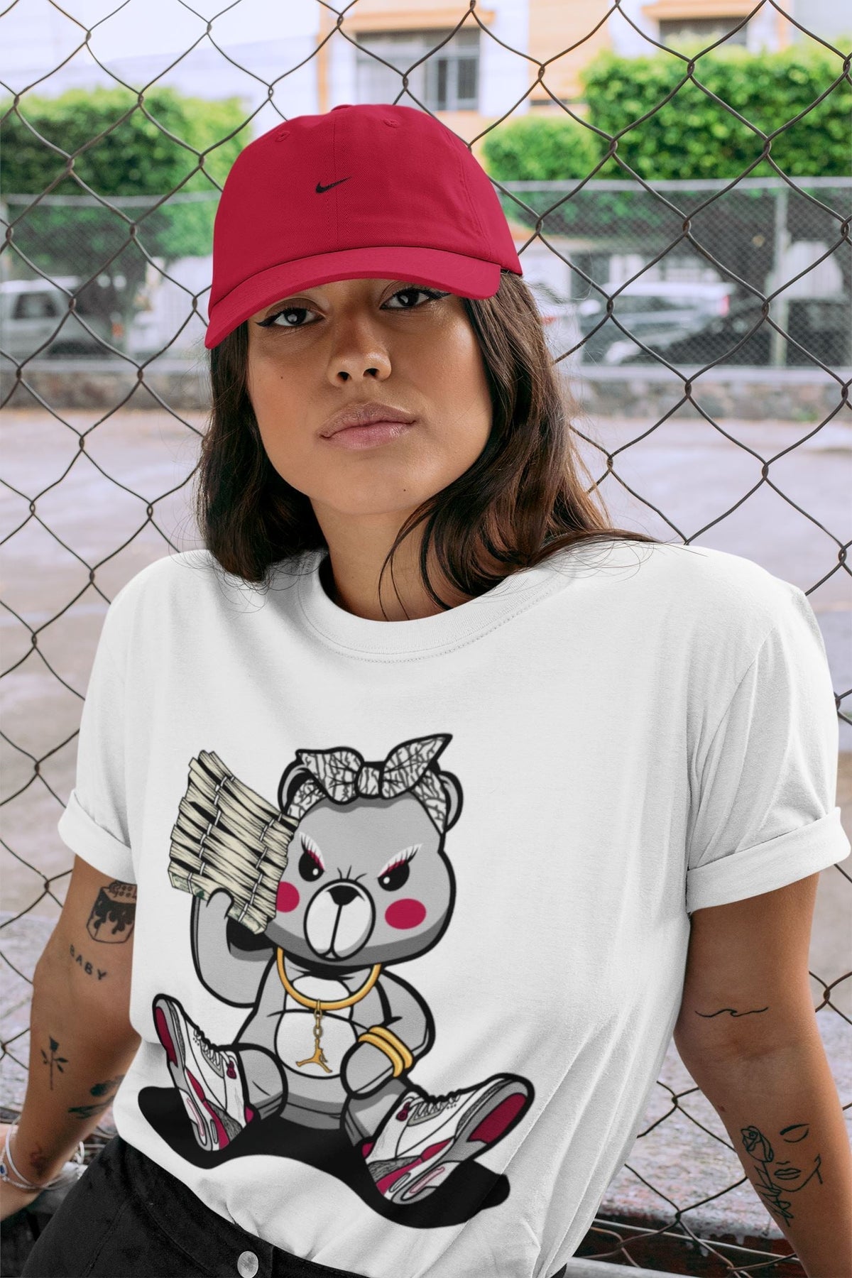Jordan 3 Cardinal Sneaker Matching T-Shirt Bad Baby Bear Sneaker Tees Jordan 3 Cardinal Sneaker Release Tees Crew Neck Tees