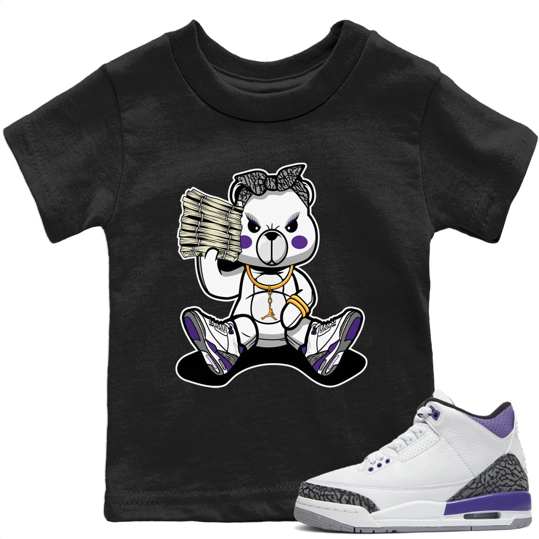 Jordan 3 Dark Iris Sneaker Matching T-Shirt Bad Baby Bear Sneaker Tees Jordan 3 Dark Iris Sneaker Release Tees Kids Shirts