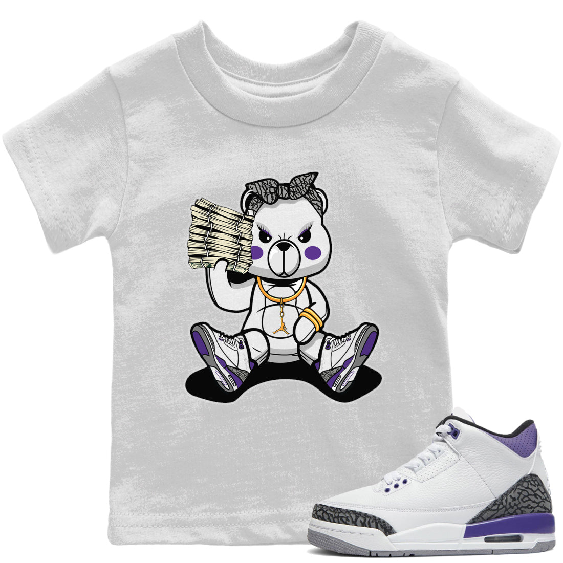 Jordan 3 Dark Iris Sneaker Matching T-Shirt Bad Baby Bear Sneaker Tees Jordan 3 Dark Iris Sneaker Release Tees Kids Shirts