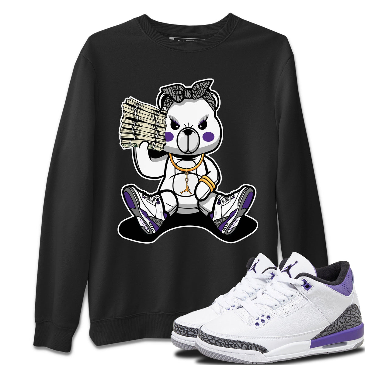 Jordan 3 Dark Iris Sneaker Matching T-Shirt Bad Baby Bear Sneaker Tees Jordan 3 Dark Iris Sneaker Release Tees Crew Neck Tees