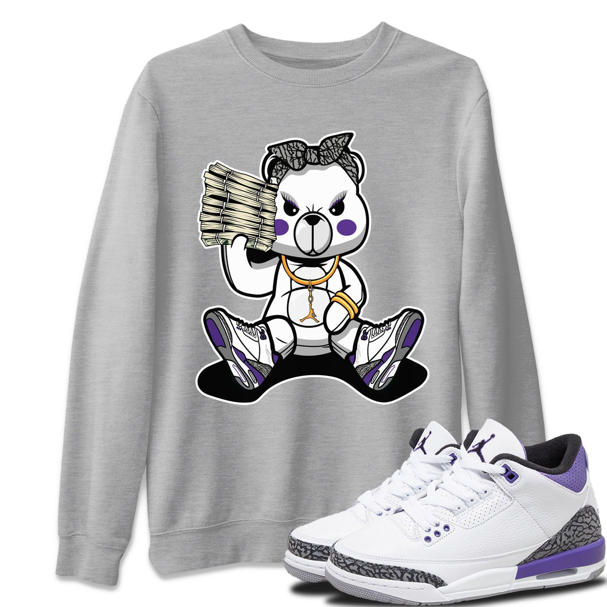 Jordan 3 Dark Iris Sneaker Matching T-Shirt Bad Baby Bear Sneaker Tees Jordan 3 Dark Iris Sneaker Release Tees Crew Neck Tees