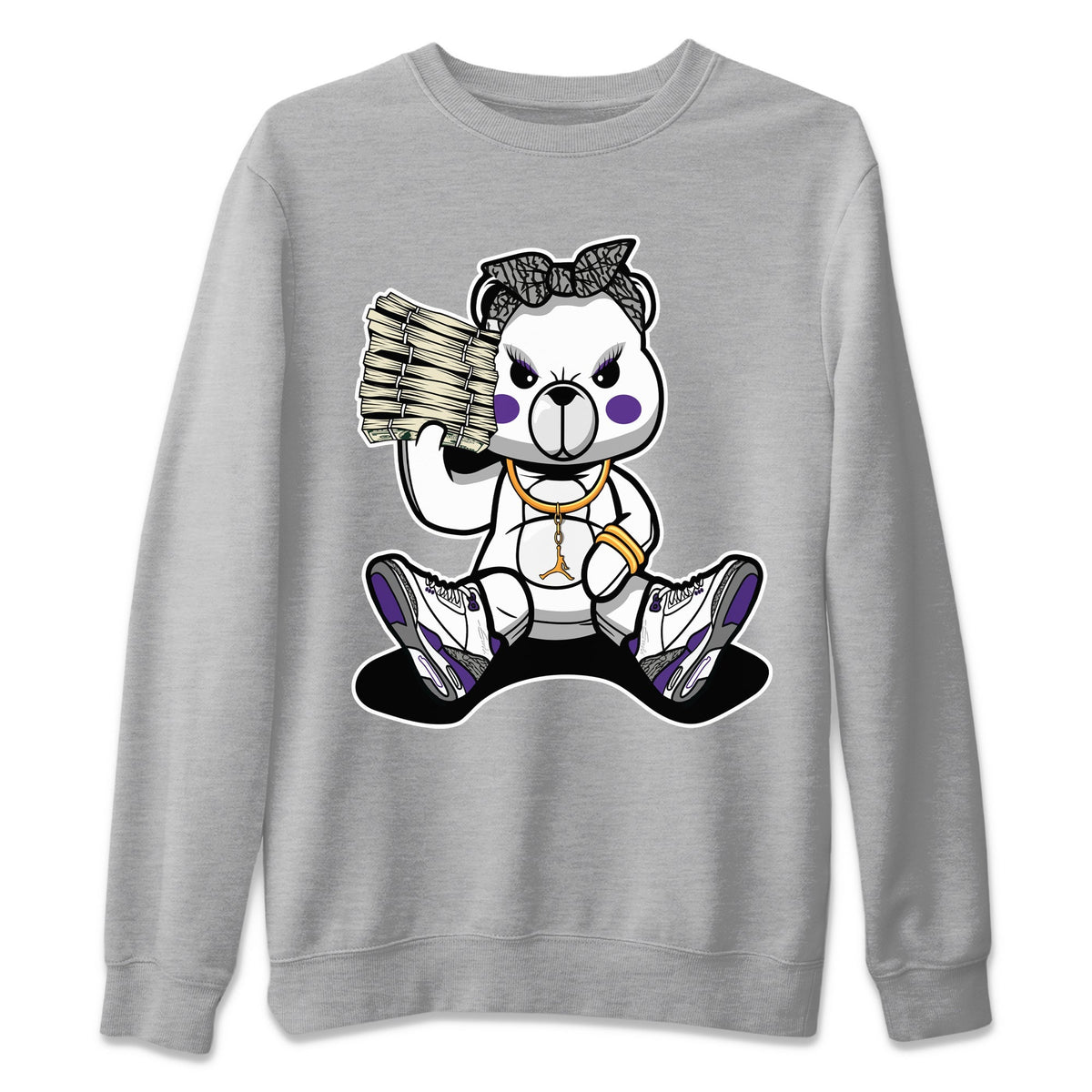 Jordan 3 Dark Iris Sneaker Matching T-Shirt Bad Baby Bear Sneaker Tees Jordan 3 Dark Iris Sneaker Release Tees Crew Neck Tees
