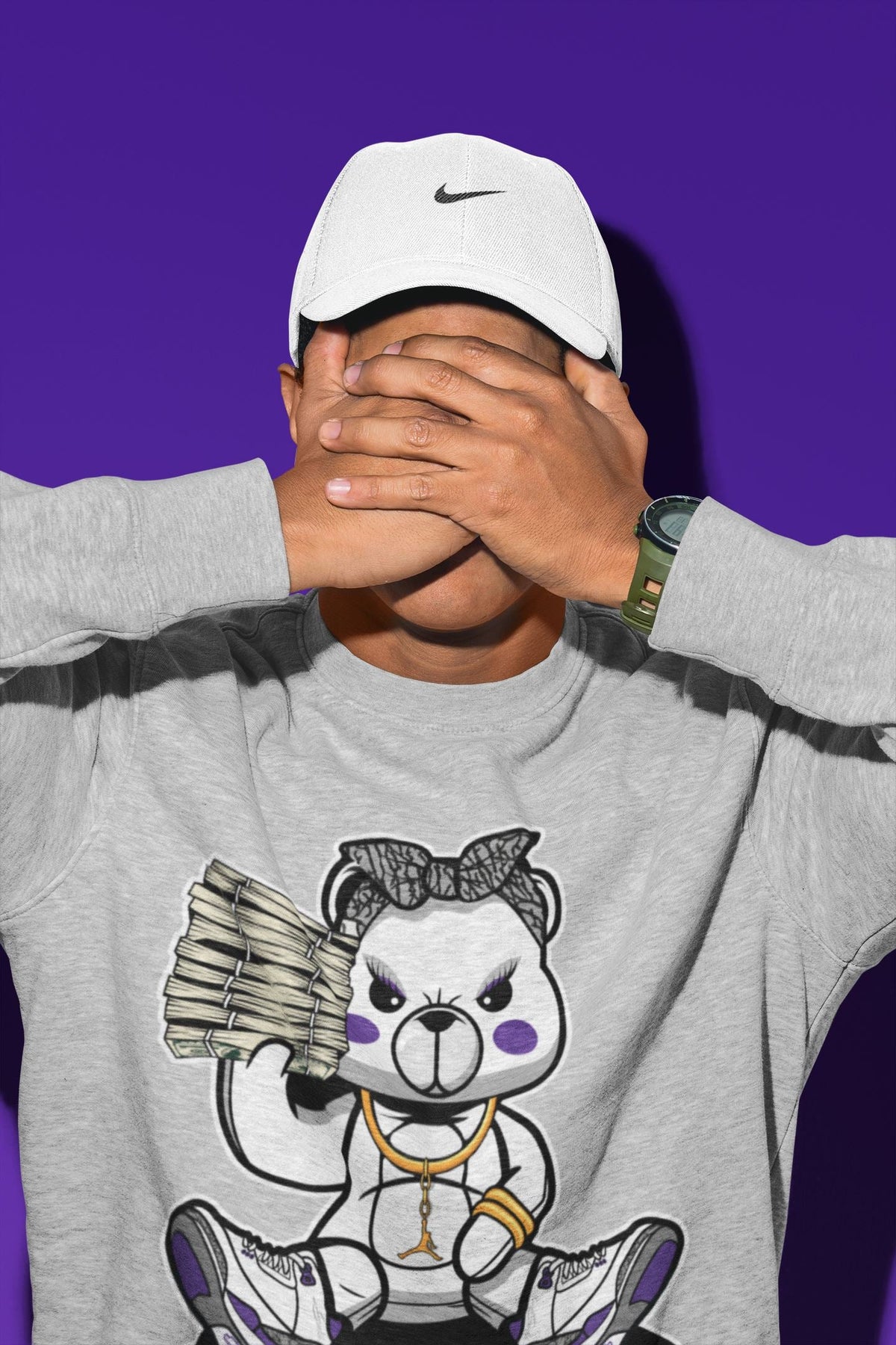 Jordan 3 Dark Iris Sneaker Matching T-Shirt Bad Baby Bear Sneaker Tees Jordan 3 Dark Iris Sneaker Release Tees Crew Neck Tees
