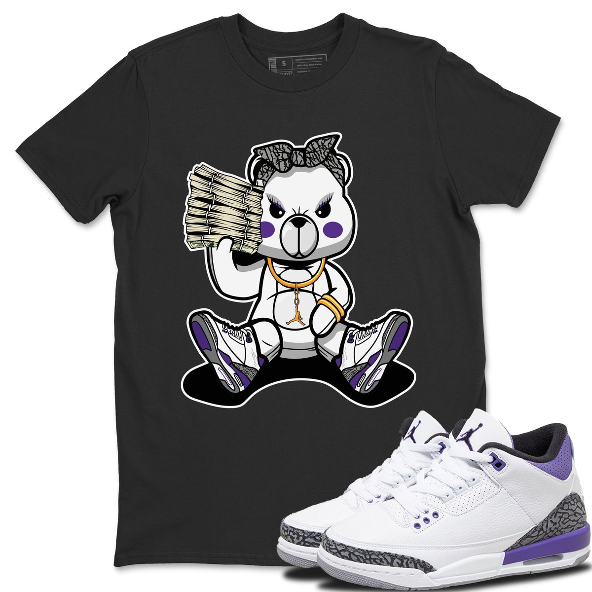 Jordan 3 Dark Iris Sneaker Matching T-Shirt Bad Baby Bear Sneaker Tees Jordan 3 Dark Iris Sneaker Release Tees Crew Neck Tees