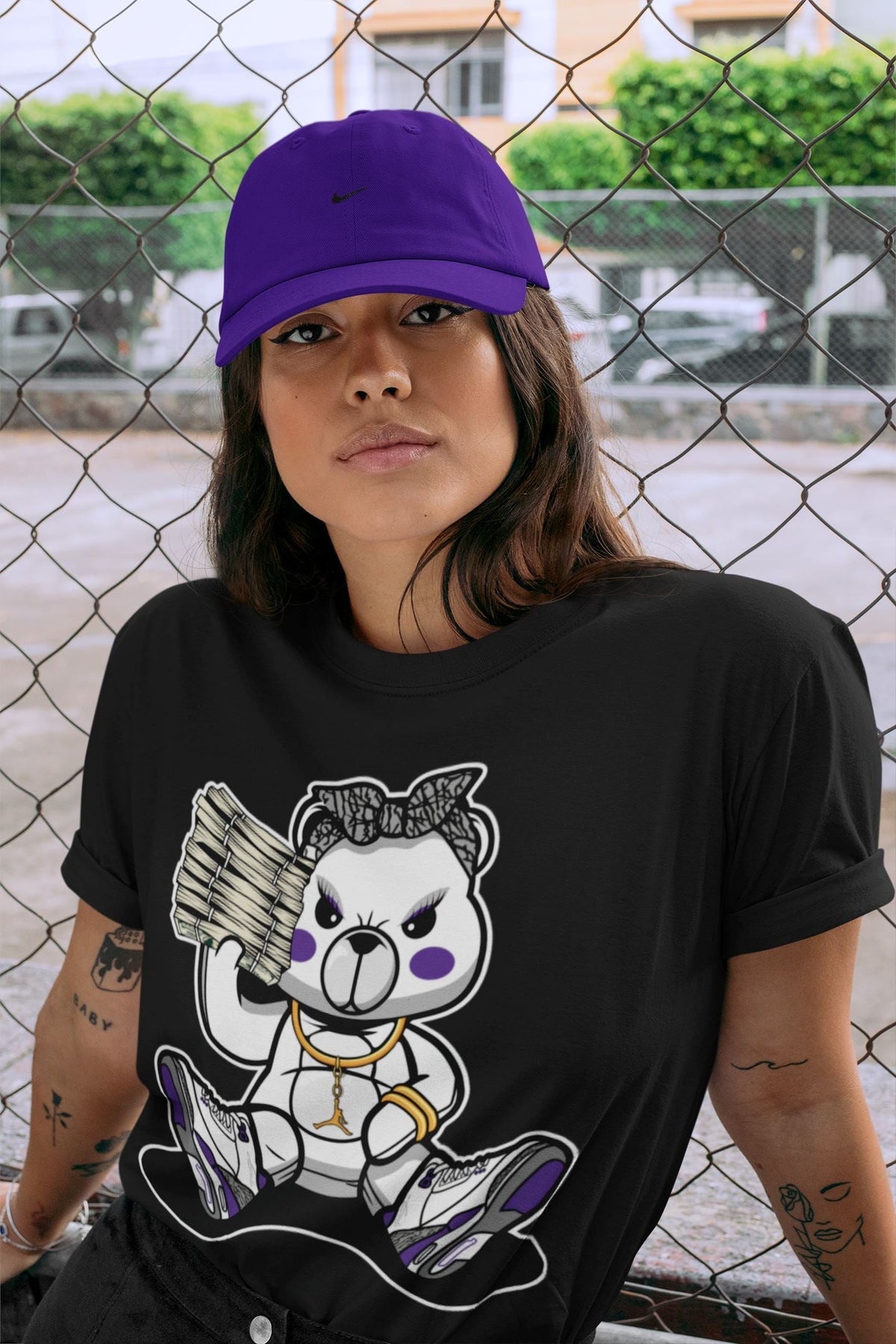 Jordan 3 Dark Iris Sneaker Matching T-Shirt Bad Baby Bear Sneaker Tees Jordan 3 Dark Iris Sneaker Release Tees Crew Neck Tees