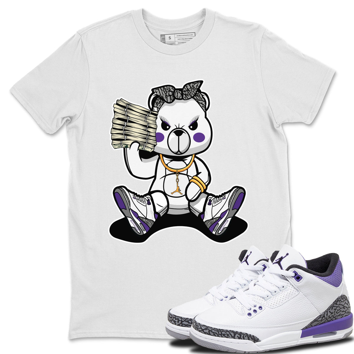 Jordan 3 Dark Iris Sneaker Matching T-Shirt Bad Baby Bear Sneaker Tees Jordan 3 Dark Iris Sneaker Release Tees Crew Neck Tees