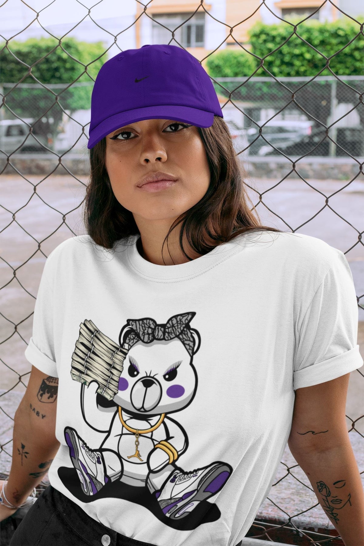 Jordan 3 Dark Iris Sneaker Matching T-Shirt Bad Baby Bear Sneaker Tees Jordan 3 Dark Iris Sneaker Release Tees Crew Neck Tees