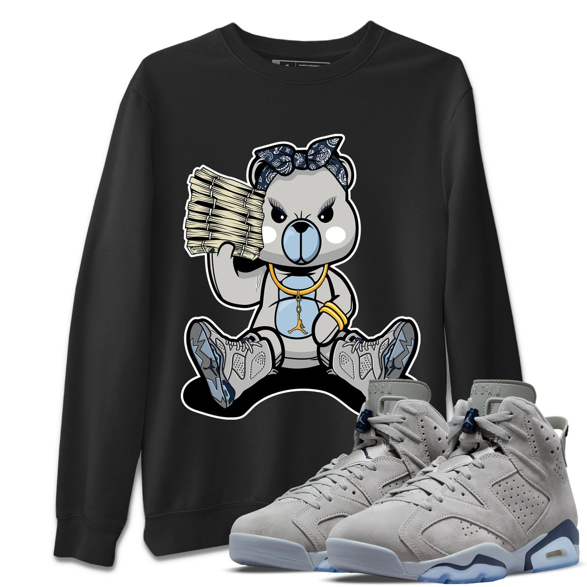 Jordan 6 Georgetown Sneaker Matching T-Shirt Bad Baby Bear Sneaker Tees Jordan 6 Georgetown Sneaker Release Tees Crew Neck Tees
