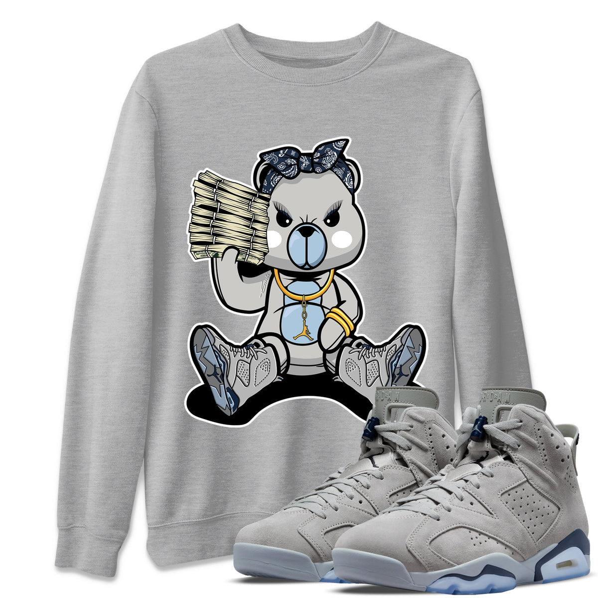 Jordan 6 Georgetown Sneaker Matching T-Shirt Bad Baby Bear Sneaker Tees Jordan 6 Georgetown Sneaker Release Tees Crew Neck Tees