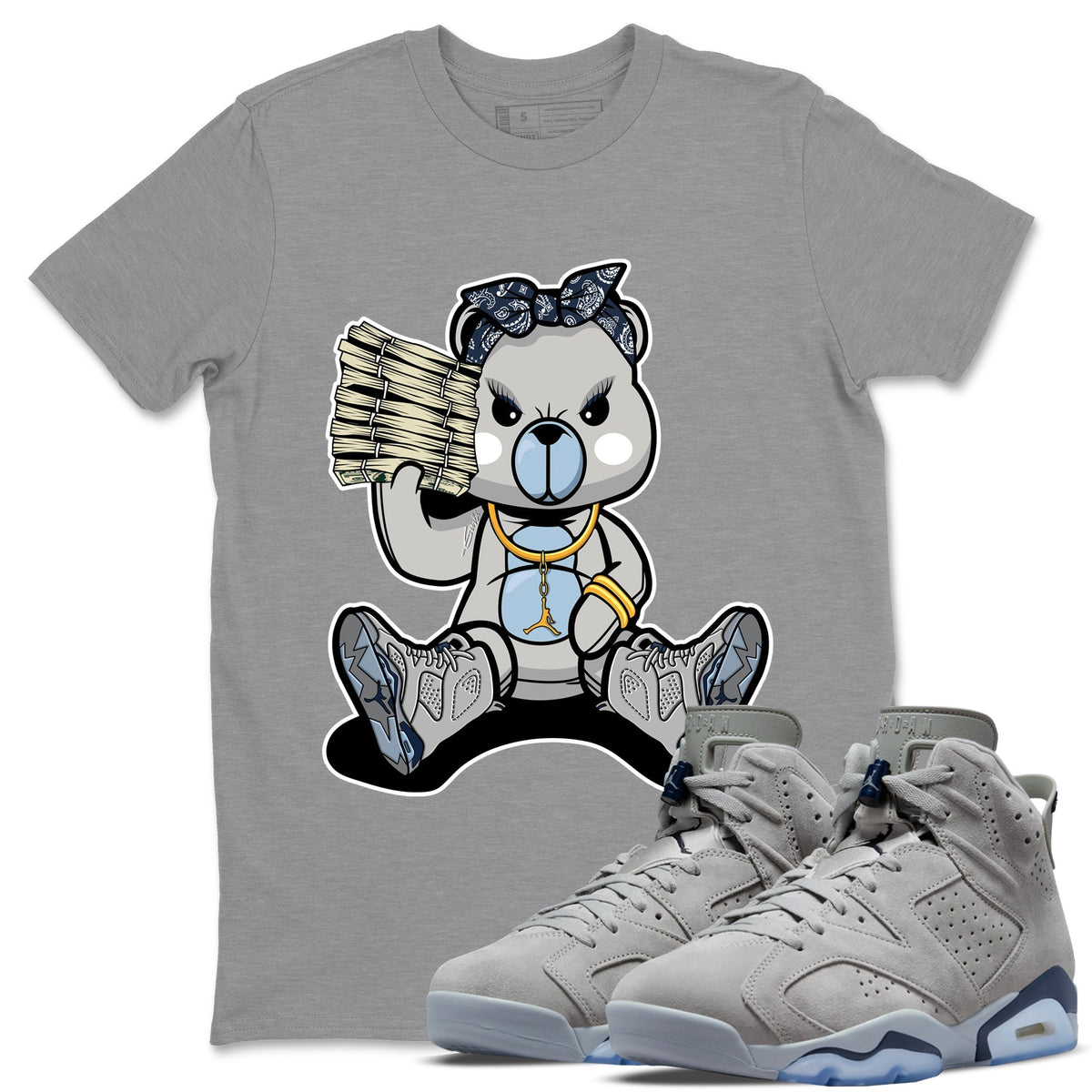 Jordan 6 Georgetown Sneaker Matching T-Shirt Bad Baby Bear Sneaker Tees Jordan 6 Georgetown Sneaker Release Tees Crew Neck Tees