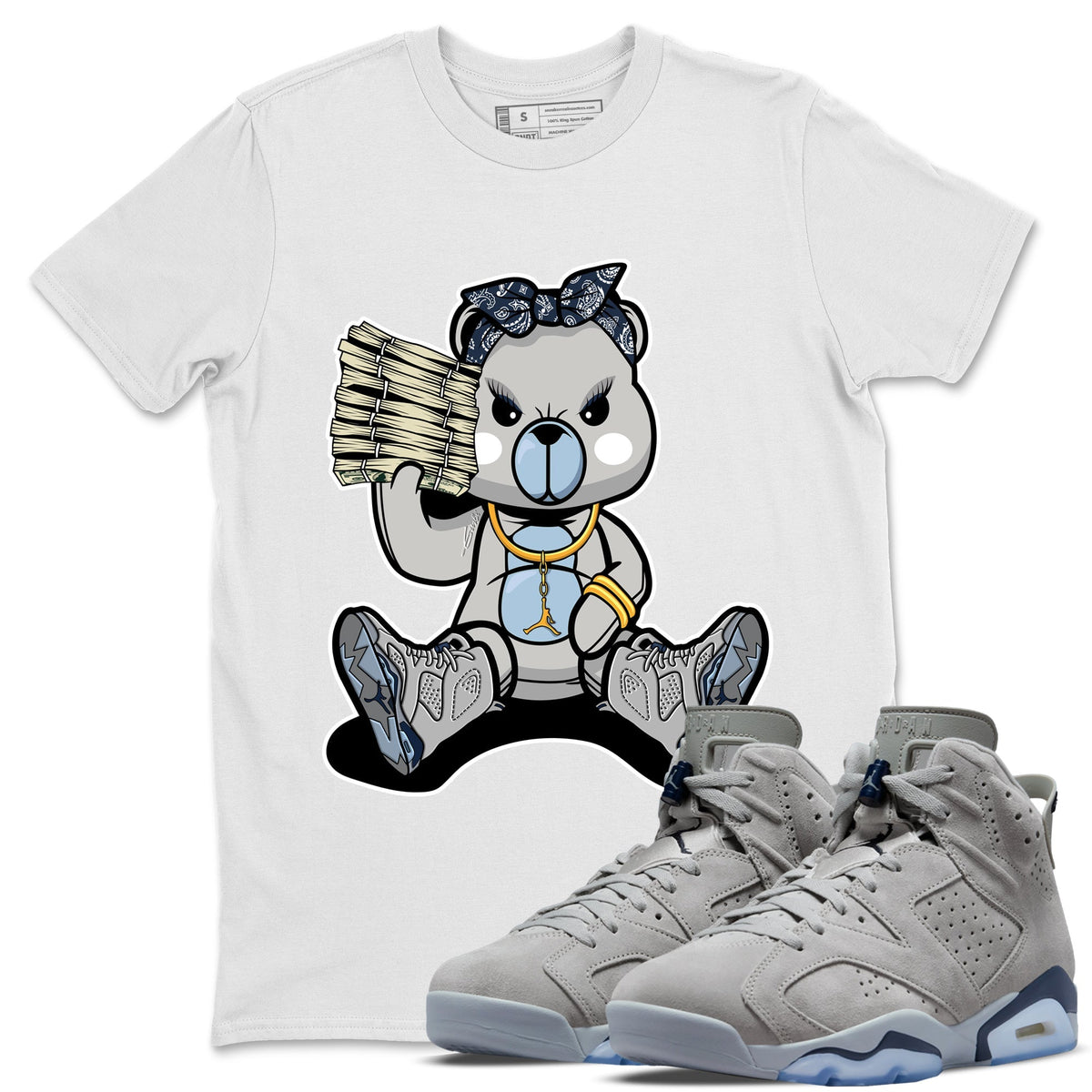 Jordan 6 Georgetown Sneaker Matching T-Shirt Bad Baby Bear Sneaker Tees Jordan 6 Georgetown Sneaker Release Tees Crew Neck Tees
