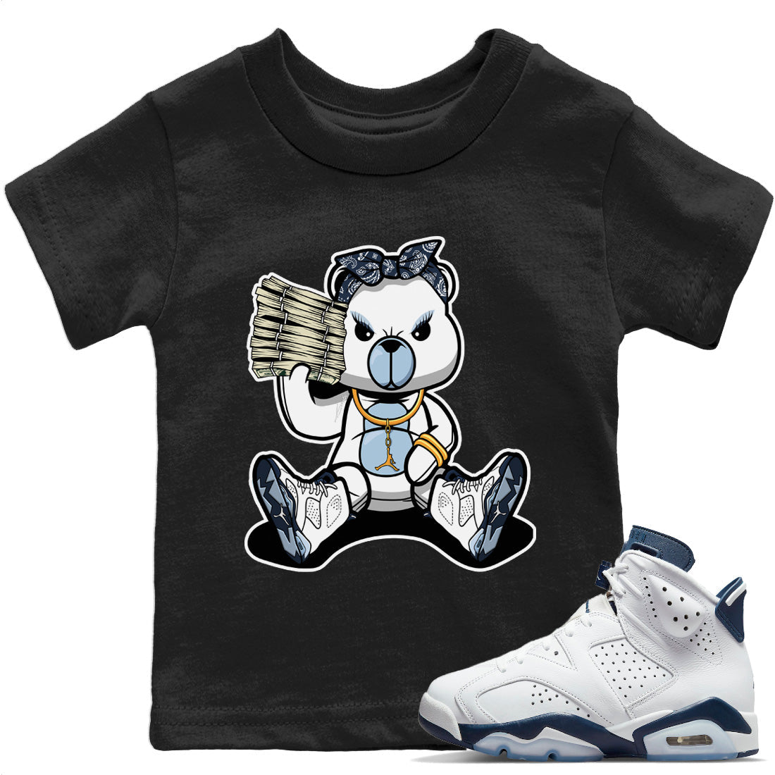 Jordan 6 Midnight Navy Sneaker Matching T-Shirt Bad Baby Bear Sneaker Tees Jordan 6 Midnight Navy Sneaker Release Tees Kids Shirts