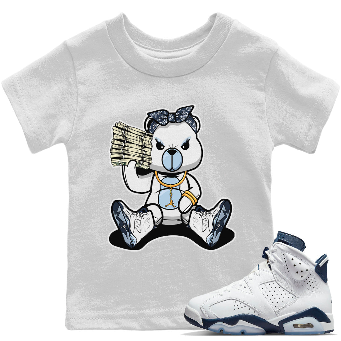 Jordan 6 Midnight Navy Sneaker Matching T-Shirt Bad Baby Bear Sneaker Tees Jordan 6 Midnight Navy Sneaker Release Tees Kids Shirts