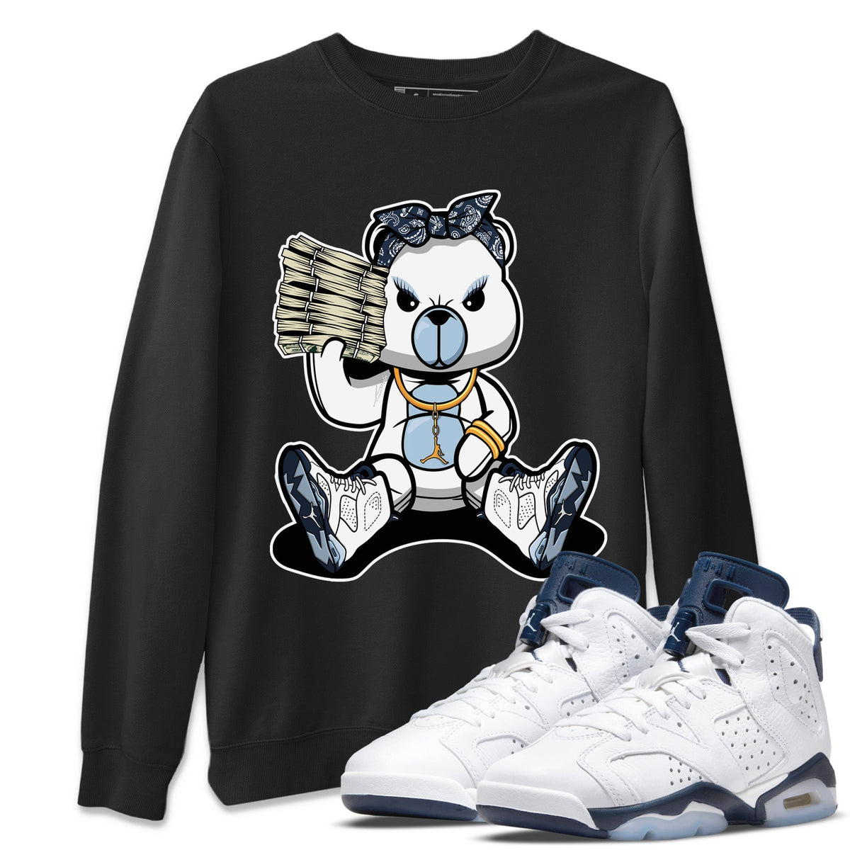 Jordan 6 Midnight Navy Sneaker Matching T-Shirt Bad Baby Bear Sneaker Tees Jordan 6 Midnight Navy Sneaker Release Tees Crew Neck Tees