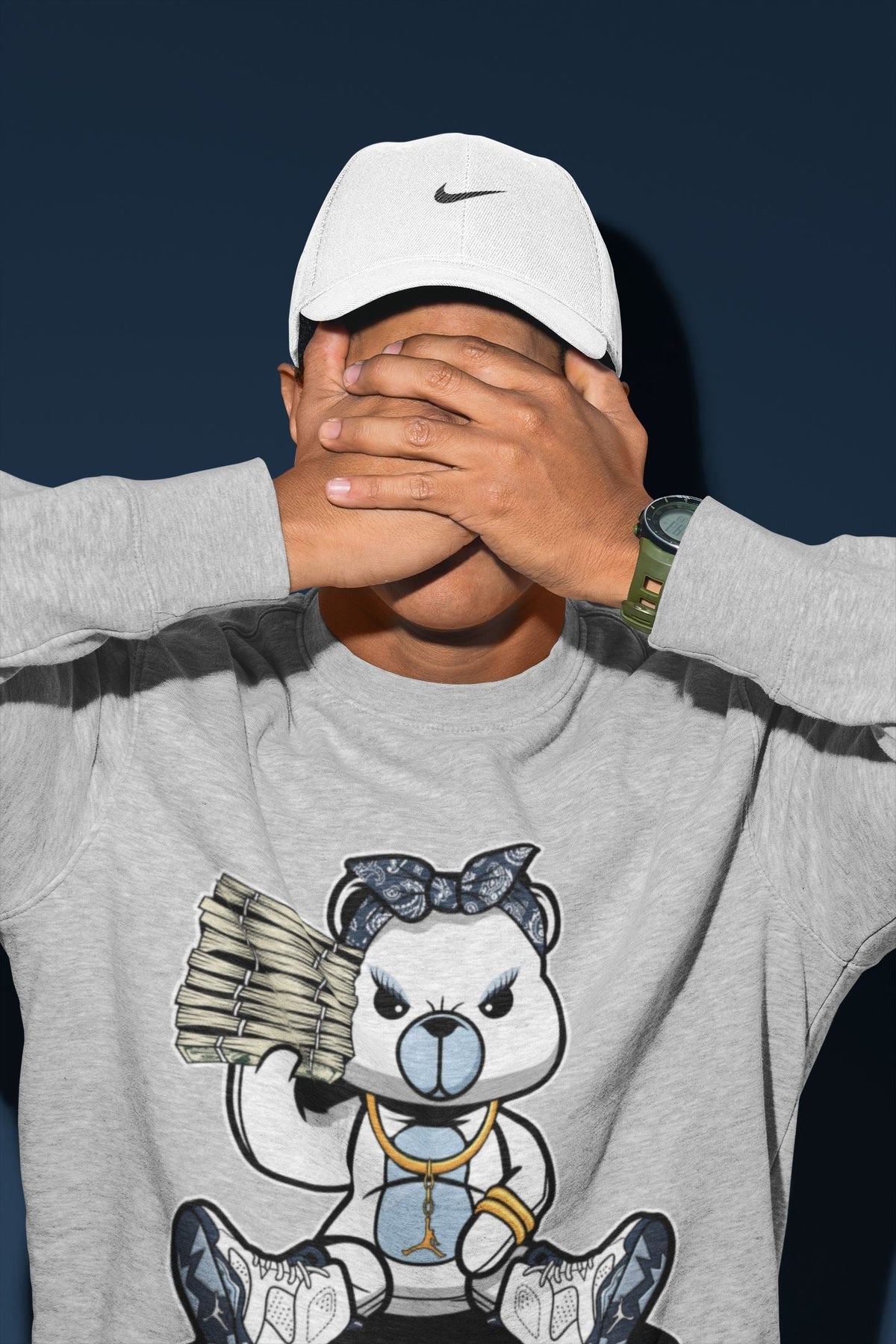 Jordan 6 Midnight Navy Sneaker Matching T-Shirt Bad Baby Bear Sneaker Tees Jordan 6 Midnight Navy Sneaker Release Tees Crew Neck Tees