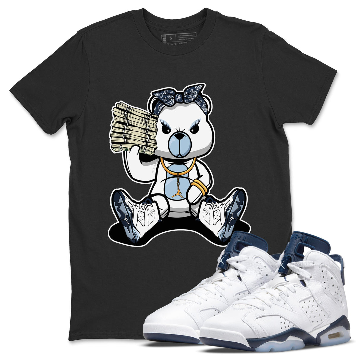 Jordan 6 Midnight Navy Sneaker Matching T-Shirt Bad Baby Bear Sneaker Tees Jordan 6 Midnight Navy Sneaker Release Tees Crew Neck Tees