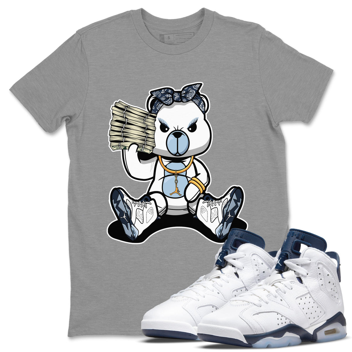 Jordan 6 Midnight Navy Sneaker Matching T-Shirt Bad Baby Bear Sneaker Tees Jordan 6 Midnight Navy Sneaker Release Tees Crew Neck Tees
