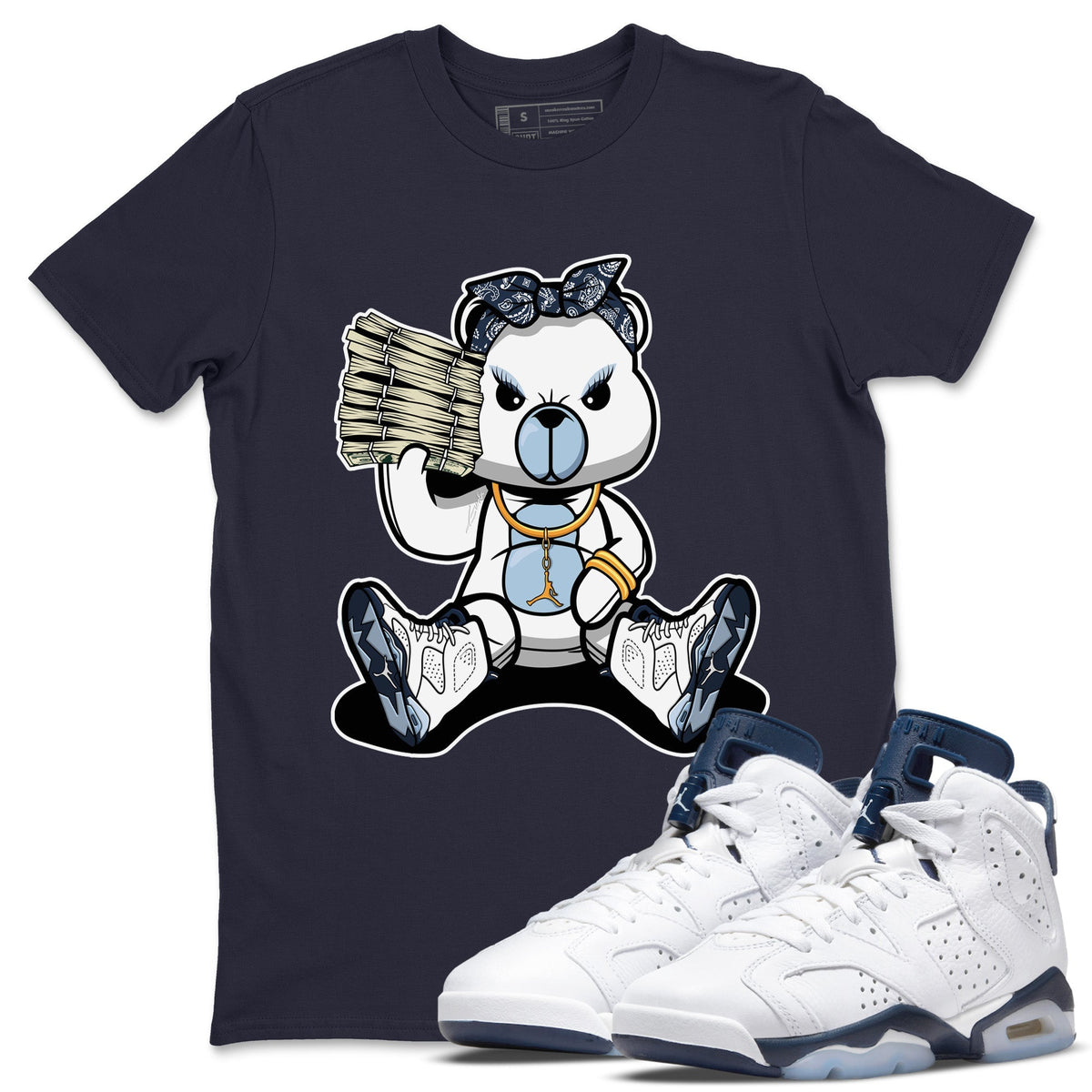 Jordan 6 Midnight Navy Sneaker Matching T-Shirt Bad Baby Bear Sneaker Tees Jordan 6 Midnight Navy Sneaker Release Tees Crew Neck Tees