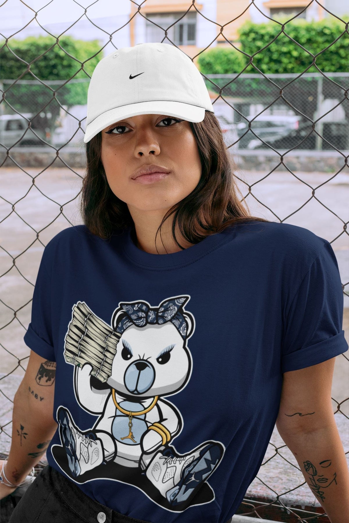 Jordan 6 Midnight Navy Sneaker Matching T-Shirt Bad Baby Bear Sneaker Tees Jordan 6 Midnight Navy Sneaker Release Tees Crew Neck Tees