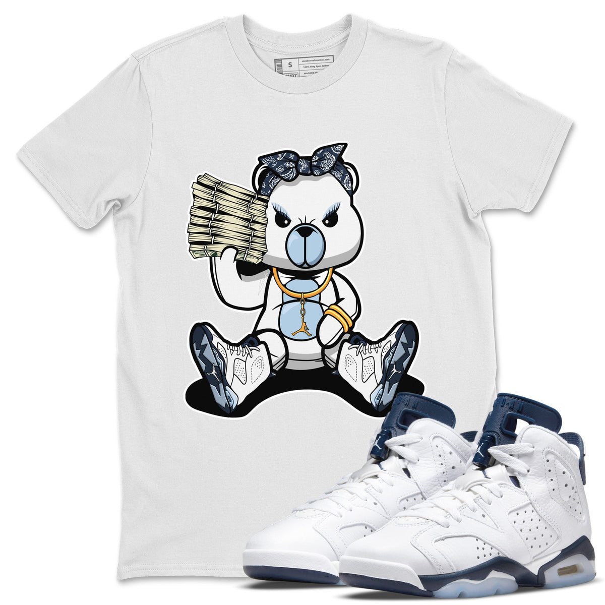Jordan 6 Midnight Navy Sneaker Matching T-Shirt Bad Baby Bear Sneaker Tees Jordan 6 Midnight Navy Sneaker Release Tees Crew Neck Tees