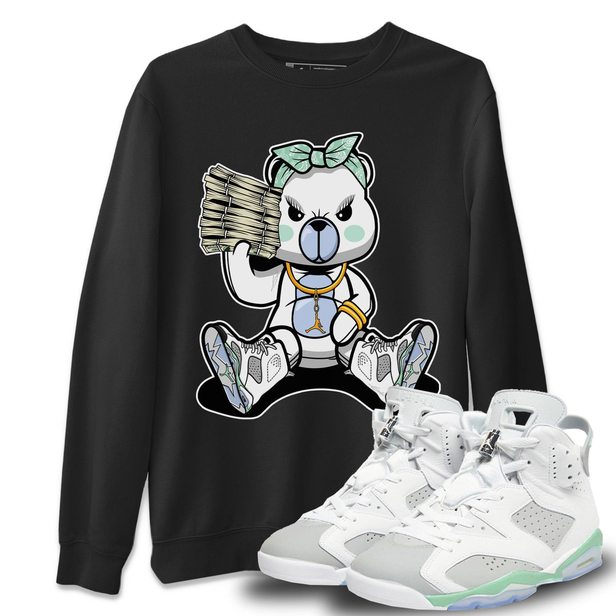 Jordan 6 Mint Foam Sneaker Matching T-Shirt Bad Baby Bear Sneaker Tees Jordan 6 Mint Foam Sneaker Release Tees Crew Neck Tees