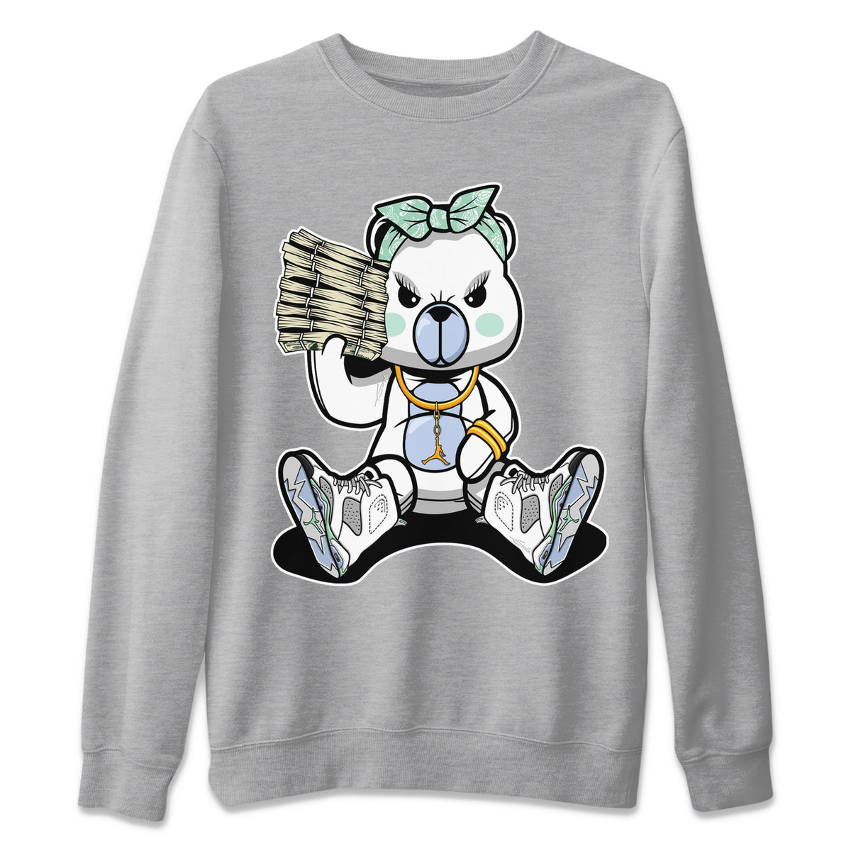 Jordan 6 Mint Foam Sneaker Matching T-Shirt Bad Baby Bear Sneaker Tees Jordan 6 Mint Foam Sneaker Release Tees Crew Neck Tees