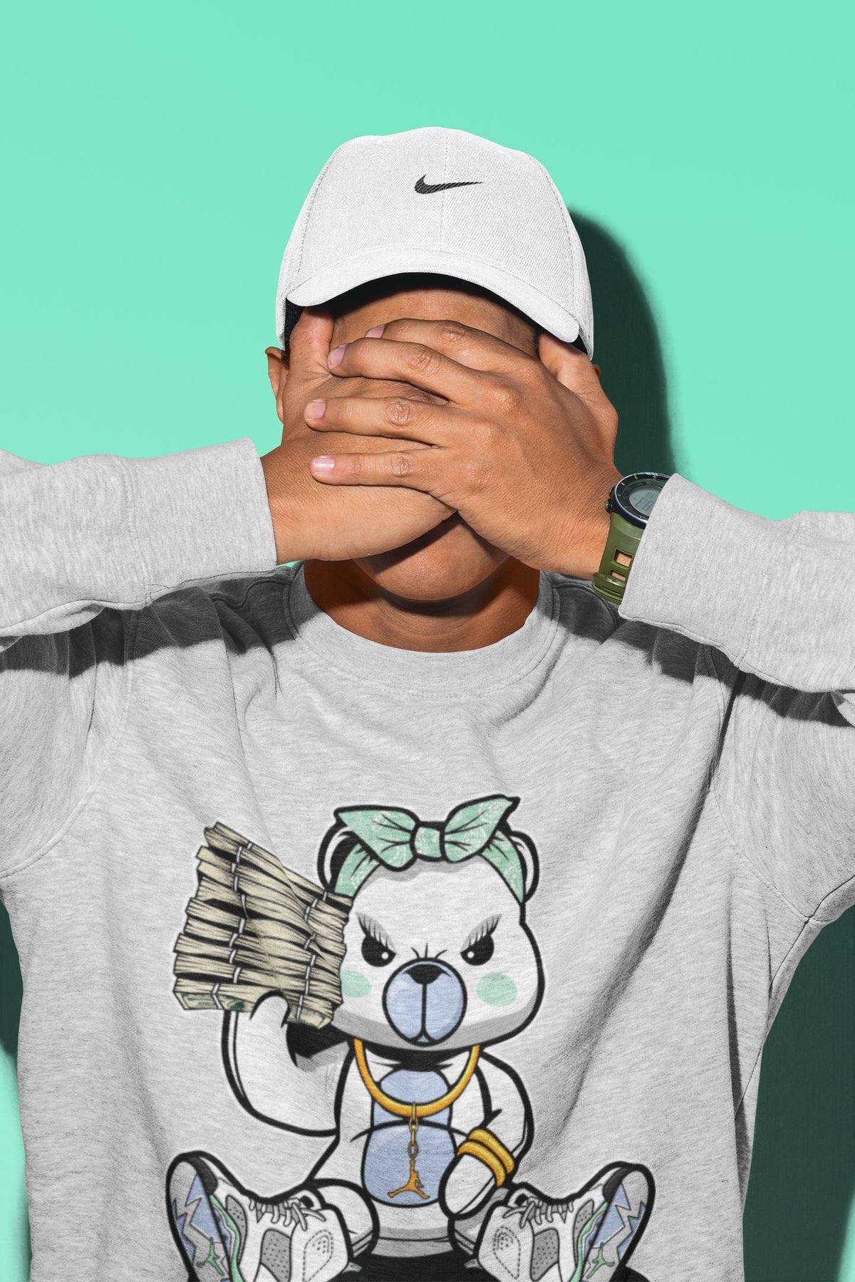 Jordan 6 Mint Foam Sneaker Matching T-Shirt Bad Baby Bear Sneaker Tees Jordan 6 Mint Foam Sneaker Release Tees Crew Neck Tees
