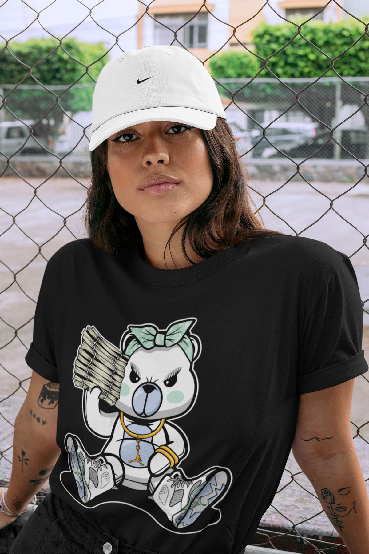 Jordan 6 Mint Foam Sneaker Matching T-Shirt Bad Baby Bear Sneaker Tees Jordan 6 Mint Foam Sneaker Release Tees Crew Neck Tees