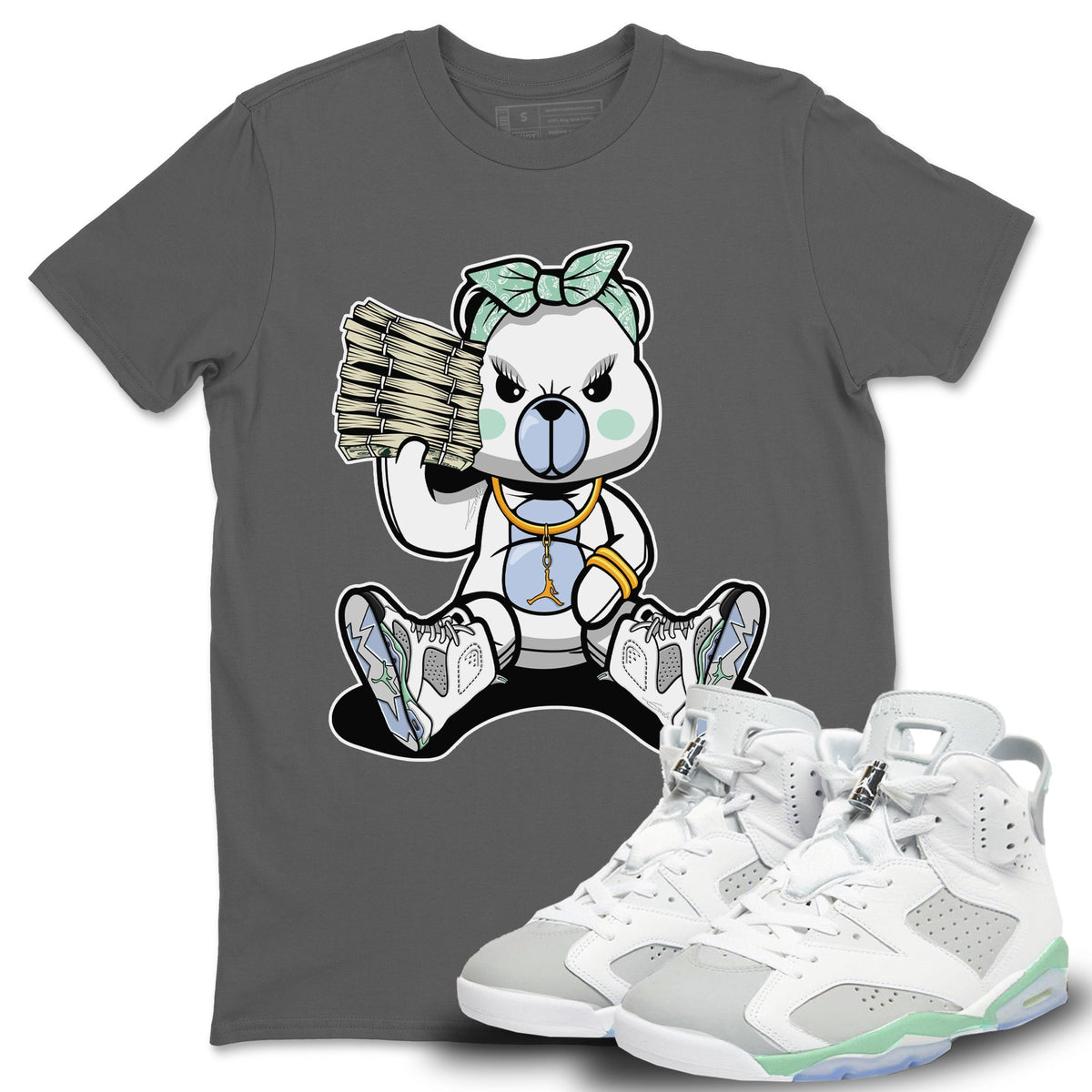 Jordan 6 Mint Foam Sneaker Matching T-Shirt Bad Baby Bear Sneaker Tees Jordan 6 Mint Foam Sneaker Release Tees Crew Neck Tees