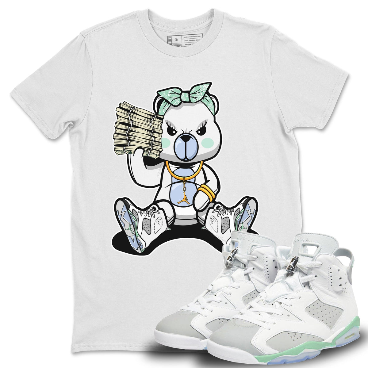 Jordan 6 Mint Foam Sneaker Matching T-Shirt Bad Baby Bear Sneaker Tees Jordan 6 Mint Foam Sneaker Release Tees Crew Neck Tees
