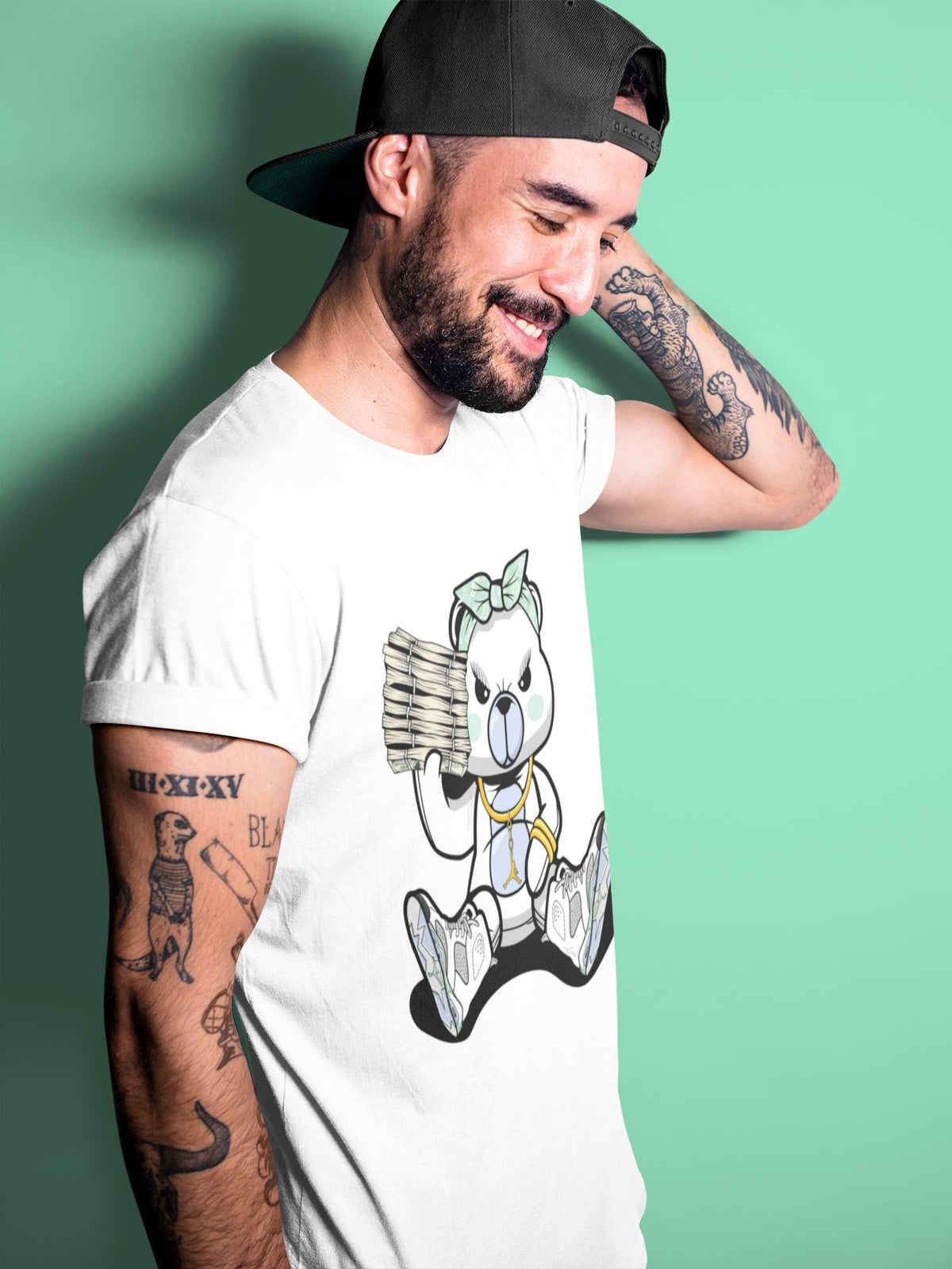 Jordan 6 Mint Foam Sneaker Matching T-Shirt Bad Baby Bear Sneaker Tees Jordan 6 Mint Foam Sneaker Release Tees Crew Neck Tees