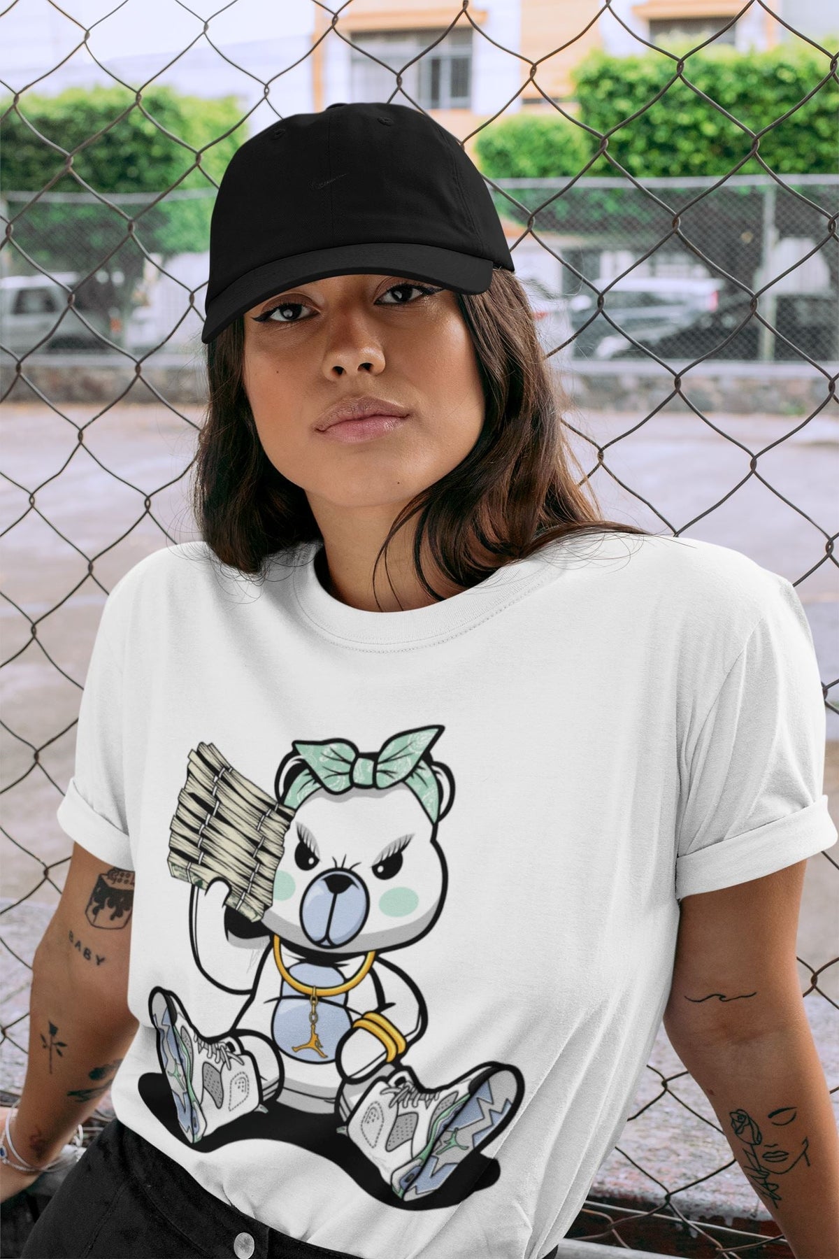 Jordan 6 Mint Foam Sneaker Matching T-Shirt Bad Baby Bear Sneaker Tees Jordan 6 Mint Foam Sneaker Release Tees Crew Neck Tees
