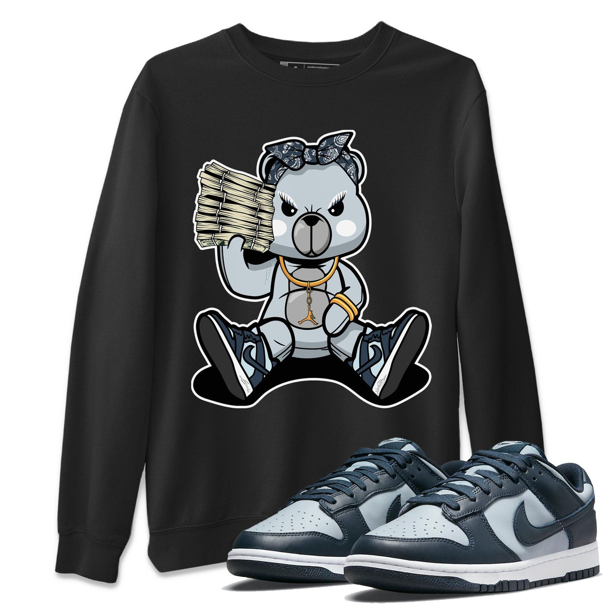Dunk championship Grey Sneaker Match Tees Bad Baby Bear Sneaker Tees Dunk championship Grey Jordan to match sneaker T-Shirt Crew Neck Shirts